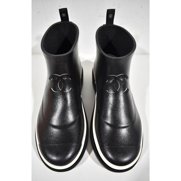 Chanel 23A Black White Caoutchouc Rubber CC Logo Low Top Short Rain Boots 39 - Picture 4 of 12